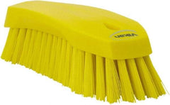 Vikan - 1.3" Bristle Length, Polyester Utility Scrub Brush - 7" Long x 3" Wide Head, 8" OAL, Yellow, Polypropylene Block - Apex Tool & Supply