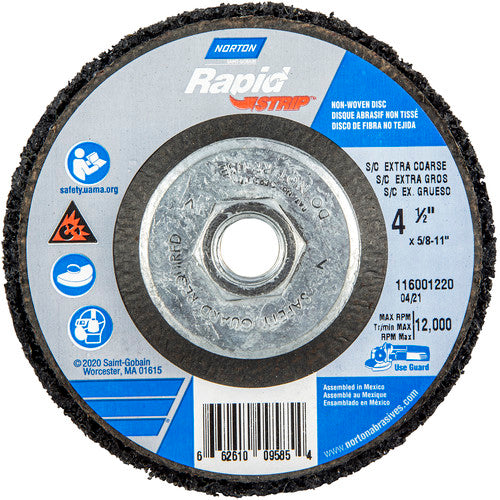 ‎4-1/2 × 5/8 - 11″ Bear-Tex Rapid Strip Non-Woven Depressed Center Disc Silicon Carbide Extra Coarse Grit Type 27 - Apex Tool & Supply