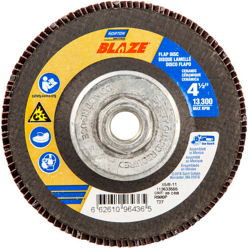 ‎4-1/2″ × 1/4″ × 5/8″-11 SG Blaze R980P Flap Disc Type 27 Flat 80 Grit - Apex Tool & Supply