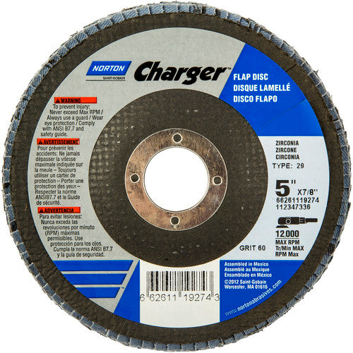 5″ × 1/4″ × 7/8″ Charger R822 Flap Disc Type 29 Conical 60 Grit - Apex Tool & Supply