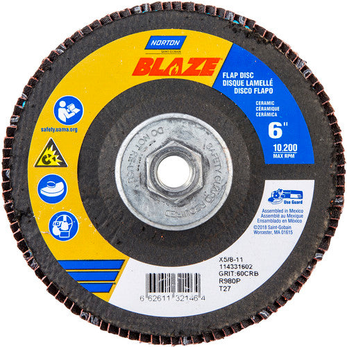 ‎6″ × 5/8″-11 60 Grit Type 27 Blaze Flap Disc - Apex Tool & Supply