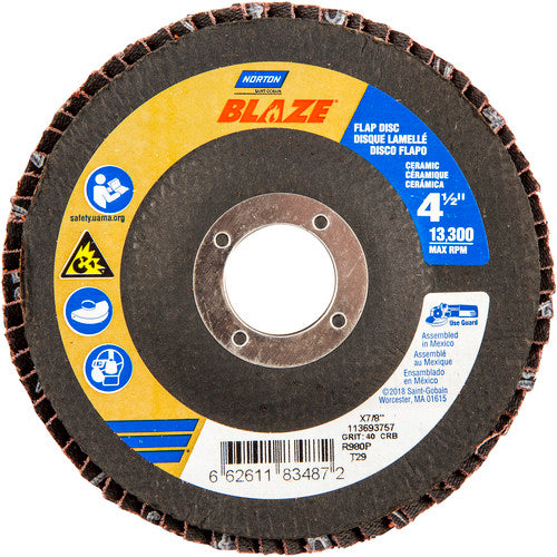 ‎4-1/2 × 7/8″ Blaze Fiberglass Conical Flap Disc Type 29 40 Grit R980P Premium Ceramic Alumina - Apex Tool & Supply