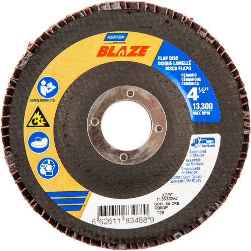‎4-1/2 × 7/8″ Blaze Fiberglass Conical Flap Disc Type 29 60 Grit R980P Premium Ceramic Alumina - Apex Tool & Supply