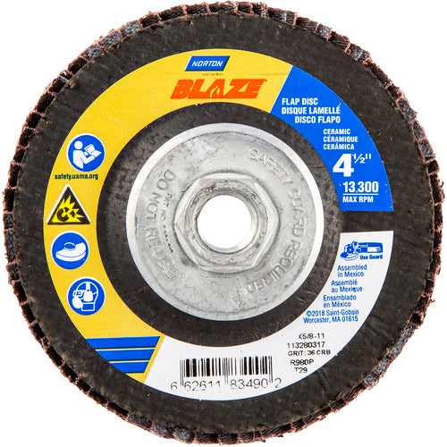 ‎4-1/2 × 5/8 - 11″ Blaze Fiberglass Conical Flap Disc Type 29 36 Grit R980P Premium Ceramic Alumina - Apex Tool & Supply