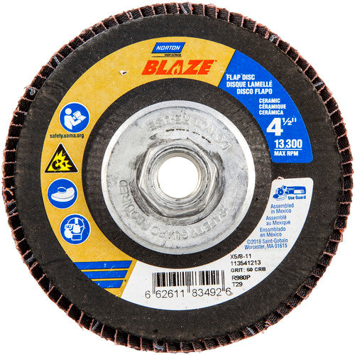 ‎4-1/2 × 5/8 - 11″ Blaze Fiberglass Conical Flap Disc Type 29 60 Grit R980P Premium Ceramic Alumina - Apex Tool & Supply