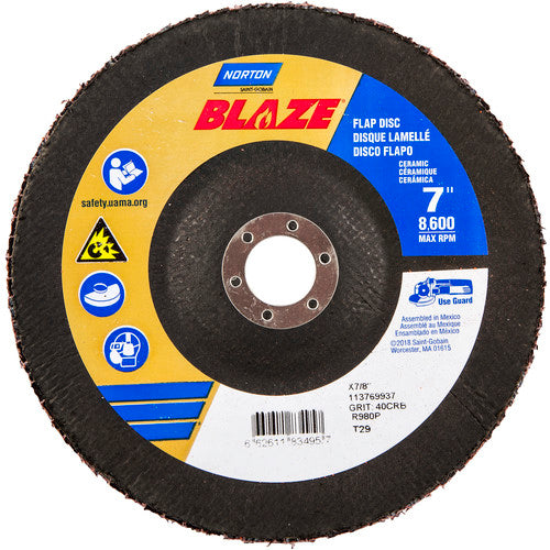 7 × 7/8″ Blaze Fiberglass Conical Flap Disc Type 29 40 Grit R980P Premium Ceramic Alumina - Apex Tool & Supply