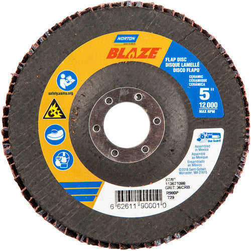 5 × 7/8″ Blaze Fiberglass Conical Flap Disc Type 29 36 Grit R980P Premium Ceramic Alumina - Apex Tool & Supply