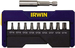 Irwin - 10 Piece, 1/4" Drive Screwdriver Insert Bit Set - 0.05 to 1/4" Hex, 1.27 to 10mm Hex, T10 to T40 Torx - Apex Tool & Supply