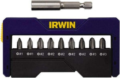 Irwin - 10 Piece, 1/4" Drive Screwdriver Insert Bit Set - #1 to #3 Phillips, 0.05 to 1/4" Hex, 1.27 to 10mm Hex - Apex Tool & Supply