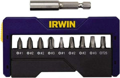 Irwin - 10 Piece, 1/4" Drive Screwdriver Insert Bit Set - #1 to #3 Phillips, 0.05 to 1/4" Hex, 1.27 to 10mm Hex, T25 Torx, #1 to #3 Square Recess - Apex Tool & Supply
