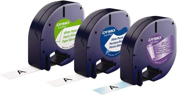 Dymo - 1/2" Wide x 156" Long, Black on White & Black On Clear Plastic/Paper Label Printer Cartridge - For DYMO Letratag Printers - Apex Tool & Supply