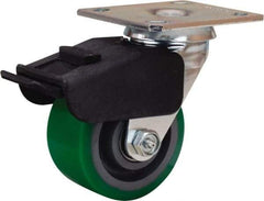 Hamilton - 4" Diam x 2" Wide x 5-5/8" OAH Top Plate Mount Swivel Caster with Brake - Polyurethane Mold onto Cast Iron Center, 750 Lb Capacity, Precision Ball Bearing, 4 x 4-1/2" Plate - Apex Tool & Supply