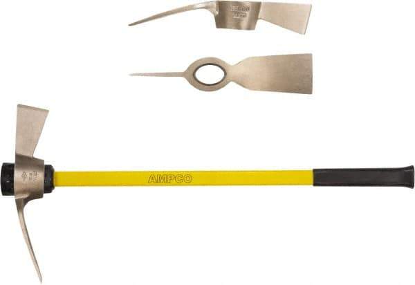 Ampco - 5 Lb Head Nonsparking Mattock - 36-1/4" OAL, 16" Long Blade, Fiberglass Straight Handle - Apex Tool & Supply
