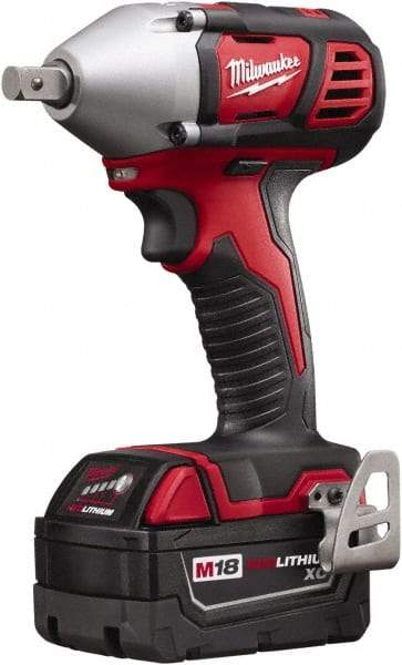 Milwaukee Tool - 1/2" Drive 18 Volt Pistol Grip Cordless Impact Wrench & Ratchet - 0 to 2,200 RPM, 0 to 3,350 BPM, 183 Ft/Lb Torque, 2 Lithium-Ion Batteries Included - Apex Tool & Supply