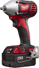 Milwaukee Tool - 3/8" Drive 18 Volt Pistol Grip Cordless Impact Wrench & Ratchet - 0 to 2,200 RPM, 0 to 3,200 BPM, 167 Ft/Lb Torque, 2 Lithium-Ion Batteries Included - Apex Tool & Supply