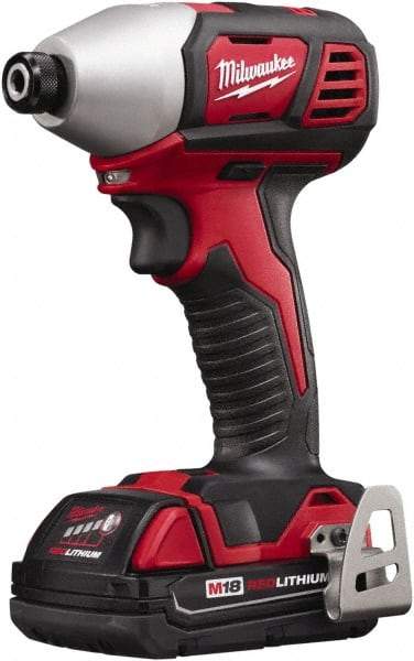 Milwaukee Tool - 18 Volt, 1/4" Drive, 125 Ft/Lb Torque, Cordless Impact Driver - Pistol Grip Handle, 2750 RPM, 2 Lithium-Ion Batteries Included - Apex Tool & Supply