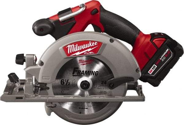 Milwaukee Tool - 18 Volt, 6-1/2" Blade, Cordless Circular Saw - 5,000 RPM, 1 Lithium-Ion Battery Included - Apex Tool & Supply