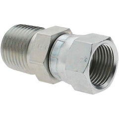 Parker - 1/2" Tube OD, 37° Steel Flared Tube Swivel Connector - 1/2-14 NPTF, Flare x NPTF Ends - Apex Tool & Supply