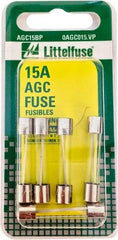 Value Collection - 32V AC/DC, 15 Amp, Fast-Acting Miniature Glass/Ceramic Fuse - 1-1/4" OAL, 1/4" Diam - Apex Tool & Supply