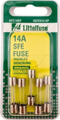 Value Collection - 32V AC/DC, 14 Amp, Fast-Acting Miniature Glass/Ceramic Fuse - 1-1/16" OAL, 1/4" Diam - Apex Tool & Supply