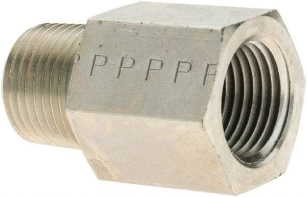 Parker - 3/8 Male Thread x 3/8 Female Thread, Steel Industrial Pipe Adapter - MNPTF x FNPTF, 6,000 psi - Apex Tool & Supply