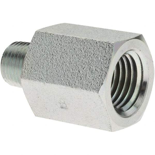 Parker - 1/8 Male Thread x 1/4 Female Thread, Steel Industrial Pipe Adapter - MNPTF x FNPTF, 6,000 psi - Apex Tool & Supply