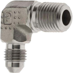 Parker - 1/4" Tube OD, 37° Stainless Steel Flared Tube 90° Elbow - 1/4-18 NPTF, Flare x NPTF Ends - Apex Tool & Supply