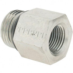 Parker - 7/8-14 Male Thread x 3/8 Female Thread, Zinc Plated Steel Industrial Pipe Adapter - Male Straight Thread O-Ring x Female NPTF, 5,000 psi - Apex Tool & Supply