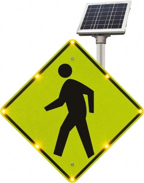 TAPCO - "No Legend - Blank Square in the Middle", "Pedestrian Crossing", 36" Wide x 36" High, Metal Pedestrian Crossing Signs - Fluorescent Yellow, Green, Diamond Grade Reflectivity, Diamond, Post Mount - Apex Tool & Supply