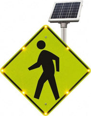 TAPCO - "No Legend - Blank Square in the Middle", "Pedestrian Crossing", 36" Wide x 36" High, Metal Pedestrian Crossing Signs - Fluorescent Yellow, Green, Diamond Grade Reflectivity, Diamond, Post Mount - Apex Tool & Supply