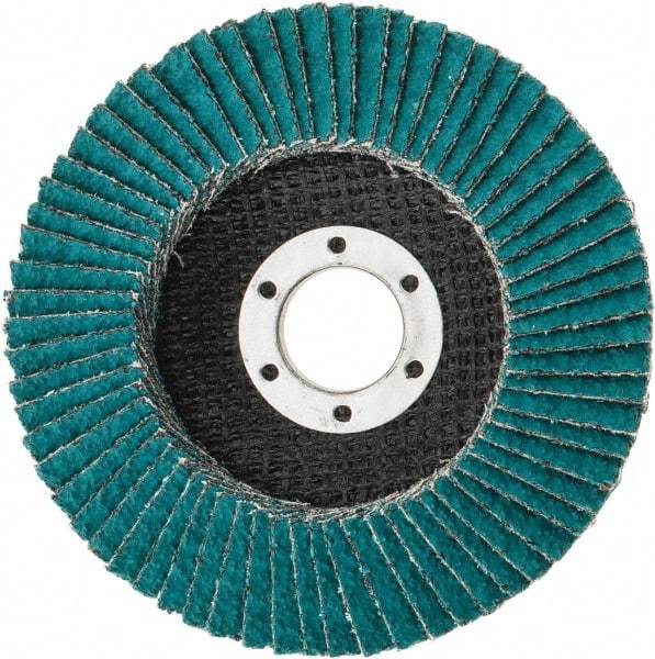 3M - 36 Grit, 4-1/2" Disc Diam, 7/8" Center Hole, Type 29 Zirconia Alumina Flap Disc - 13,300 Max RPM, Cloth Backing, Arbor Attaching System, Coated - Apex Tool & Supply