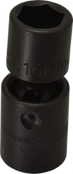 Proto - 1/2" Drive 16mm Standard Universal Impact Socket - 6 Points, 2-11/16" OAL - Apex Tool & Supply