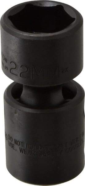 Proto - 1/2" Drive 22mm Standard Universal Impact Socket - 6 Points, 2-19/32" OAL - Apex Tool & Supply