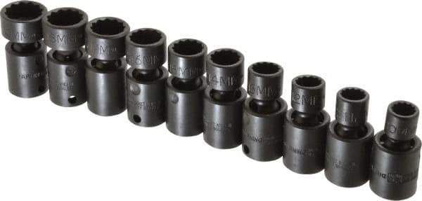 Proto - 10 Piece 3/8" Drive Standard Impact Socket Set - 12 Points, 10 to 19mm, Metric Measurement Standard - Apex Tool & Supply