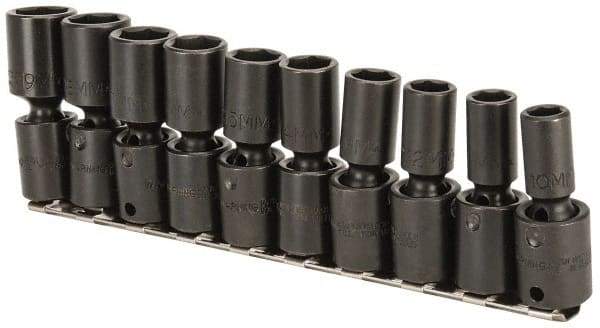Proto - 10 Piece 3/8" Drive Deep Impact Socket Set - 6 Points, 10 to 19mm, Metric Measurement Standard - Apex Tool & Supply