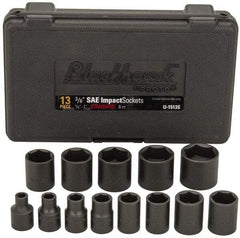 Blackhawk by Proto - 13 Piece 3/8" Drive Black Finish Impact Socket Set - 6 Points, 1/4" to 1" Range, Inch Measurement Standard - Apex Tool & Supply