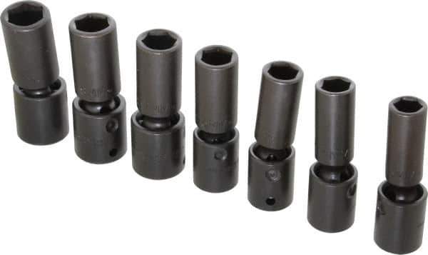 Proto - 7 Piece 1/2" Drive Deep Impact Socket Set - 6 Points, 13 to 19mm, Metric Measurement Standard - Apex Tool & Supply