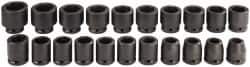 Proto - 21 Piece 3/4" Drive Black Finish Impact Socket Set - 6 Points, 19mm to 41mm Range, Metric Measurement Standard - Apex Tool & Supply