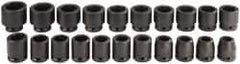 Proto - 21 Piece 3/4" Drive Black Finish Impact Socket Set - 6 Points, 19mm to 41mm Range, Metric Measurement Standard - Apex Tool & Supply