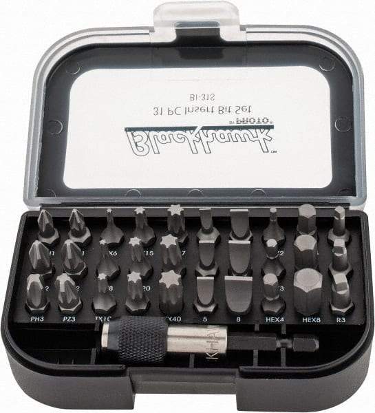 Blackhawk by Proto - 31 Piece, Screwdriver Insert Bit Set - #1, #2 & #3 Phillips, 2 to 8mm Hex, T6 to T40 Torx, #1, #2 & #3 Pozidriv, 1/8, 5/32, 3/16, 7/32, 1/4 & 9/32" Slotted - Apex Tool & Supply