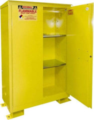 Securall Cabinets - 2 Door, 2 Shelf, Yellow Steel Standard Safety Cabinet for Flammable and Combustible Liquids - 69" High x 43" Wide x 18" Deep, Manual Closing Door, 3 Point Key Lock, 45 Gal Capacity - Apex Tool & Supply