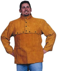 PRO-SAFE - Size S, 34-36" Chest, Flame Resistant, Cape Sleeve with Bib - Split Leather, Bright Gold - Apex Tool & Supply