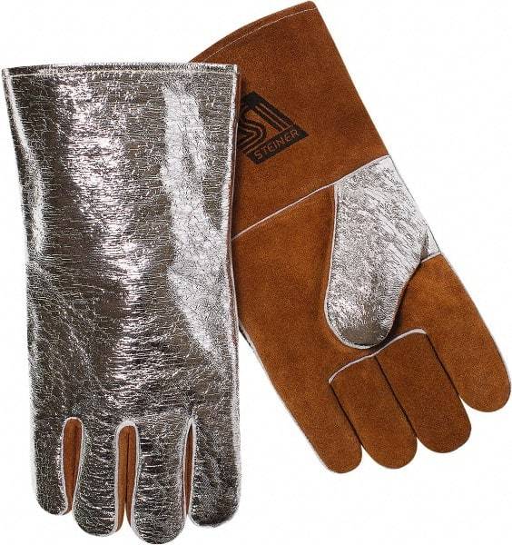 Steiner - Size Universal Wool Lined Aluminized Leather Welding Glove - 14" OAL, Gauntlet Cuff, For General Welding - Apex Tool & Supply