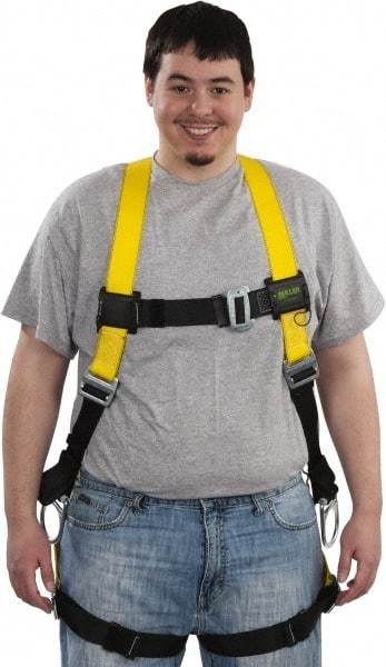 Miller - 400 Lb Capacity, Size Universal, Full Body Construction Safety Harness - Polyester, Side D-Ring, Mating Leg Strap, Mating Chest Strap, Yellow/Black - Apex Tool & Supply
