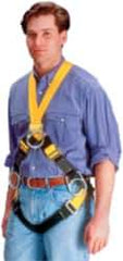 Miller - 400 Lb Capacity, Size Universal, Full Body Construction Safety Harness - Polyester, Mating Leg Strap, Mating Chest Strap, Yellow/Black - Apex Tool & Supply