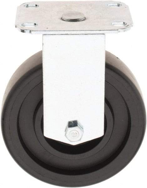 E.R. Wagner - 5" Diam x 1-1/4" Wide x 6-1/4" OAH Top Plate Mount Rigid Caster - Polyolefin, 450 Lb Capacity, Delrin Bearing, 2-3/4 x 3-3/4" Plate - Apex Tool & Supply
