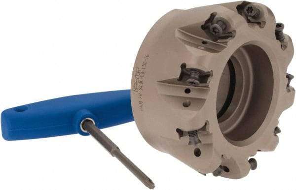 Iscar - 4" Cut Diam, 0.47" Max Depth, 1-1/2" Arbor Hole, 9 Inserts, H400 RNHU 1606 Insert Style, Indexable Copy Face Mill - H400 FR-16 Cutter Style, 2" High, Through Coolant, Series Helido - Apex Tool & Supply