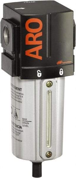 ARO/Ingersoll-Rand - 3/4" Port, 7.047" High x 2.874" Wide Standard Filter with Metal Bowl, Manual Drain - 216 SCFM, 250 Max psi, 175°F Max Temp, Sight Glass Included, Modular Connection, 2.4 oz Bowl Capacity - Apex Tool & Supply
