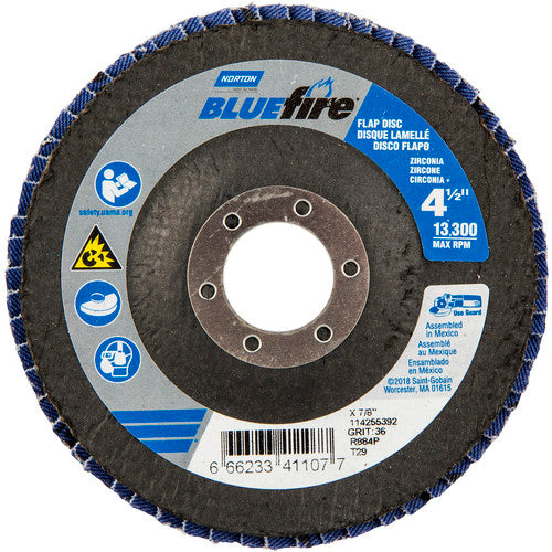 ‎4-1/2 × 7/8″ BlueFire Fiberglass Conical Flap Disc Type 29 P36 Grit R884V1 Zirconia Alumina - Apex Tool & Supply
