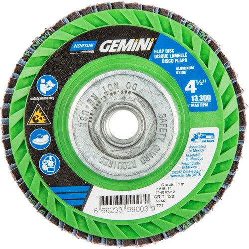 ‎4-1/2 × 5/8 - 11″ Gemini Plastic Flat Flap Disc Type 27 P120 Grit R766 Zirconia Alumina - Apex Tool & Supply
